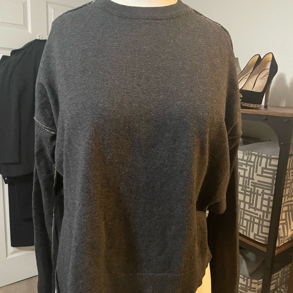 Spiritual Gangster Soft Oversized Gray Cotton sweater with gold thread piping. S - Picture 2 of 13